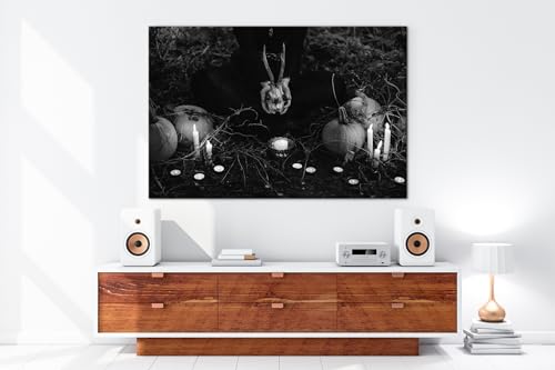Impression numérique format rituel effrayant 90x60 cm noir et blanc avec son cadre en bois véritable