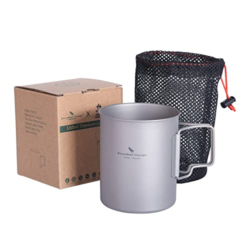 iBasingo 550ml Camping Becher Outdoor Tasse ohne Deckel Titan Trinkbecher Mug mit Klappgriff Ultraleichter Tee Kaffee Wasserbecher Picknick Kochgeschirr Ti3052D