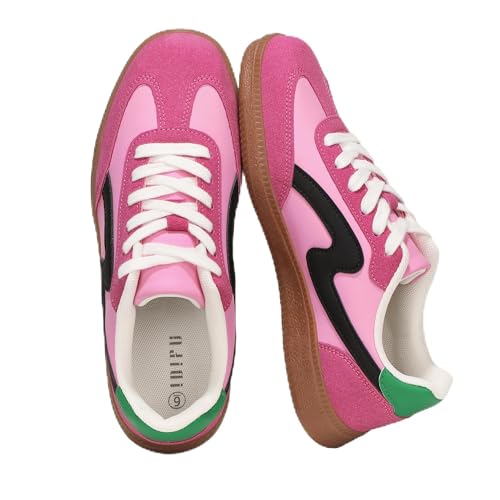 IDIFU Womens Fashion Sneakers Comfortable Cute Casual Tennis Shoes Non Slip Memory Foam Lightweight Trendy Retro Sneakers(Hotpink 8.5 M US)