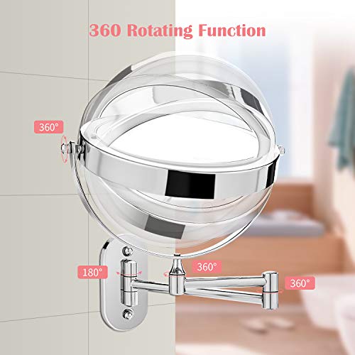 Himimi LED Wall Mounted Makeup Mirror, Double Sided Swivel Vanity Mirror, Touch Button Adjustable Light, Stainless Steel, Shaving in Bedroom or Bathroom, 8 inch, 4 x AAA Batteries (not Included)