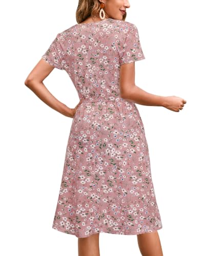 Image of Newshows Women's Pockets Wrap V Neck Floral Summer Vacation Casual Sundress | Wrinkle Free, Stretchy, Summer Beach Floral Sundress 2026, Casual Dress for Vacation, Guaduation, Side Pockets, A-line