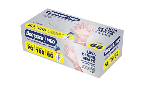 Luva Vinil Sem Po para Procedimento Gg Com 100uni Bompack