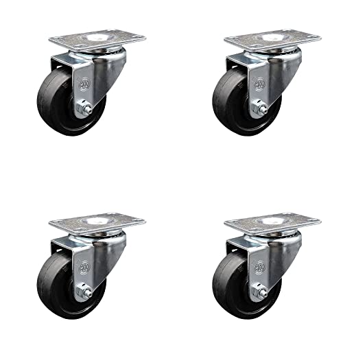 Soft Rubber Swivel Top Plate Caster Set of 4 with 3.5 Inch Black Wheels - Includes 4 Swivel - 800 lbs. Total Capacity - Service Caster Brand
