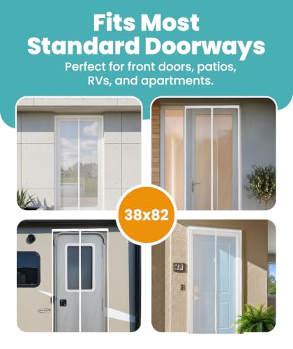 Image of Flux Phenom Magnetic Screen Door (White) - Bugs Out, Breeze in - 9min Install Auto-Sealing Heavy Duty Double Stitched Mesh, 52 Magnets, Hands Free Patio Doors Net, Pet & Kid Friendly, 38 x 82 Inch