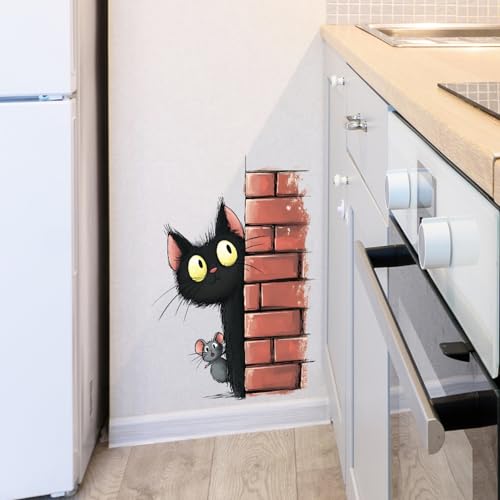 Vinilo decorativo Achang gato negro y ratón para pared miniatura 5