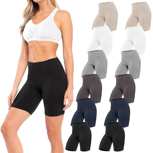 Sexy Basics Womens 12 Pack Cotton Stretch Boyshort Bike Shorts | Yoga, Slip-Short, Boxer-Briefs