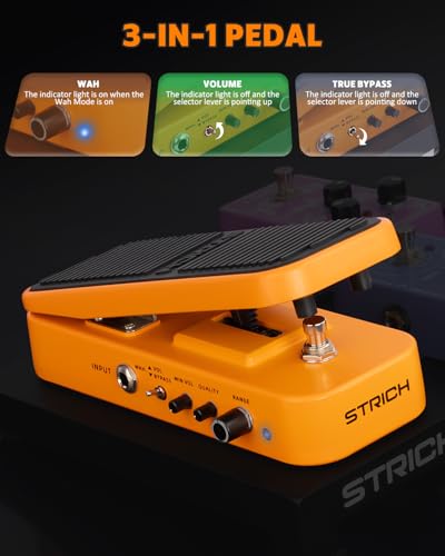 Image of STRICH SW-2 Guitar Wah & Volume Pedal with a Power Supply, 2 in 1 Combo Effects Pedal for Electric Guitar, Vintage Wah Tone with Active Volume Control, Full-Size Lightweight Design
