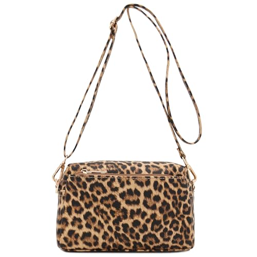 FashionPuzzle Leopard Triple Zip Small Crossbody Bag (Le047 Tan)