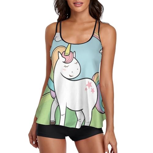 Tankini licorne de dessin animé avec short de garçon pour femme