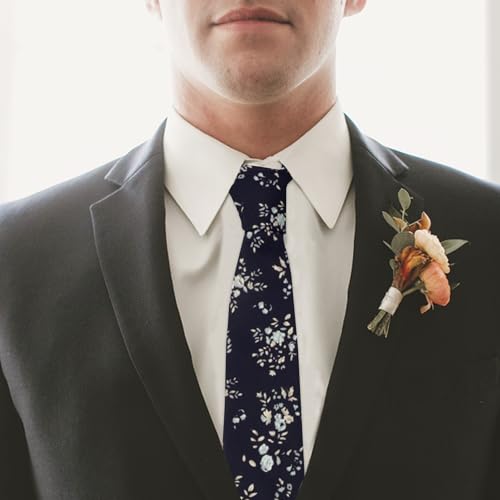Image of Mantieqingway Men's Skinny Tie, Cotton Floral Ties for Men Wedding Necktie for Groom, Groomsmen, Missions, Dances