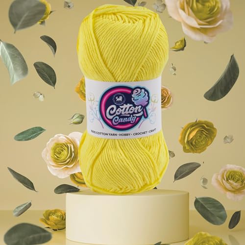 Image of NESTNHAVEN Cotton Candy 100% Cotton Yarn - (100g, 185 Meters) - Luxury Yarn for Crochet, Amigurumi, Embroidery, Toys, Garments, Flowers and Hobby, Projects. (Light Yellow) | (400 Gm)