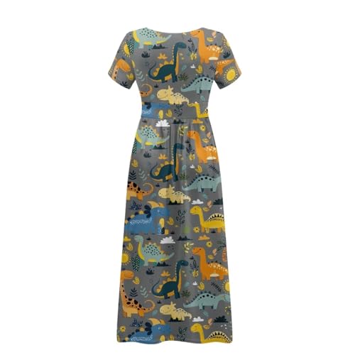 Image of Women's Fall Summer Short Sleeve Ankle Length V-Neck Party Dress with Pockets Size S-3XL