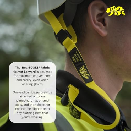 Image of BearTOOLS Yellow Fabric Helmet Lanyard Clip Dual Attachment 50cm /19 Inches Universal Fit, For all Hard Hats, Max Load 0.9KG 50CM (2)