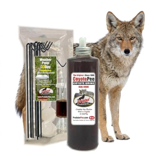 PredatorPee 100% Coyote Urine EZ Fill Squeeze Cap Bottle with 33 Day Dispensers, Territorial Marking...
