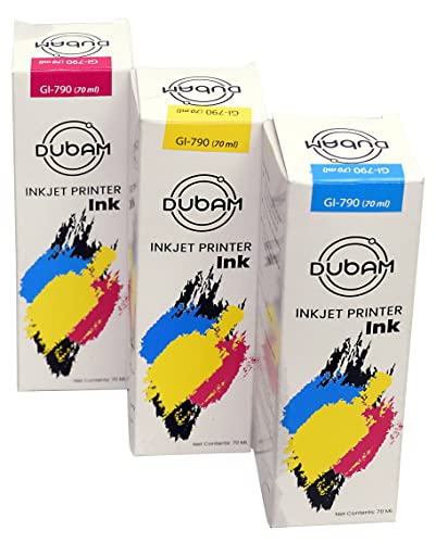 Image of GI-790 GI790 790 Ink Bottle for Canon PIXMA G1000, G1010, G1100, G2000, G2002, G2010, G2012, G2100, G3000, G3010, G3012, G3100, G4000, G4010 Printers (Cyan, Yellow & Magenta)