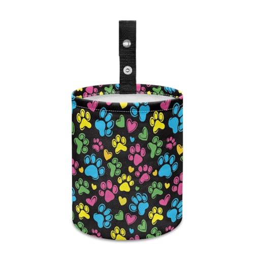 Image of Colorful Dog Paw Car Garbage Can Mini Car Trash Bin Hanging Headrest with Adjustable Buttons Multipurpose Cars Organizer