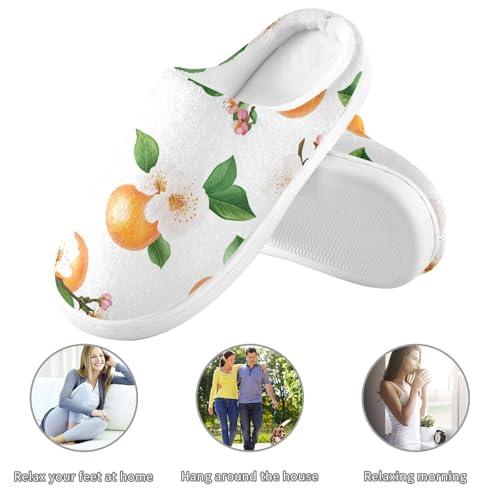 Sweet Apricot Fruit White Women Home Cotton Slippers Closed Toe Memory Foam Home Slippers for Hotel Birthday Presents 6-73