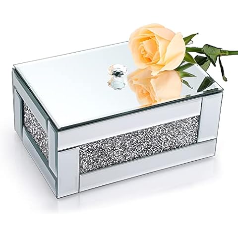 BTSKY Joyero de cristal con espejo y diamantes aplastados Cover