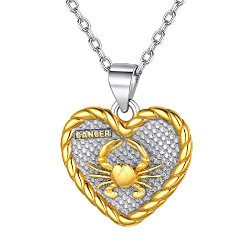 ChicSilver Zodiac Sign Heart Necklace 18K Gold Plated Horoscope Pendant Tag with Chain Constellation Cancer Necklaces for Women