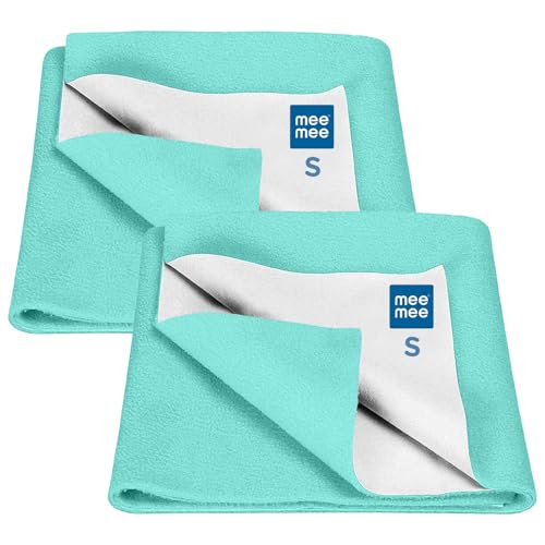Image of Mee Mee Reusable Water Proof Cotton Bed Protector Sheet /Extra Absorbent Mat /Dry Sheets /Urine Sheet /Dry Mat Pack of 2 (Small, Green)(50CmX70Cm)