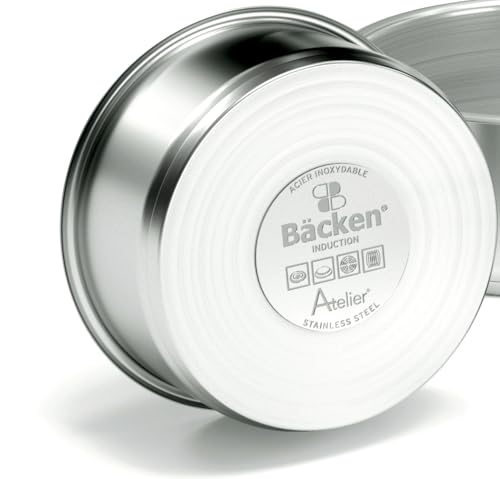 Backen 199906, batterie de cuisine 6 pieces, 3 poeles avec Revêtement antiadhésif, 2 Casseroles, 1 poignée amovible, Inox, Induction, Compatible lave-vaisselle, Garantie 5 ans. – Image 4