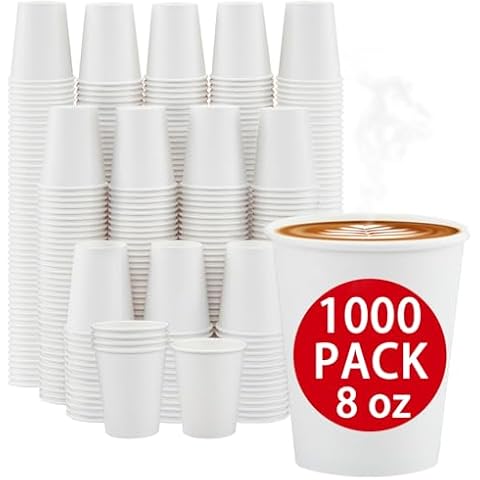 1000 Count Paper Cups 8 oz, Disposable Coffee Cups Bulk, Thickened Durable Drinking Cups for Hot or Cold Beverage, Home, Office, Party, Business, Events Cover