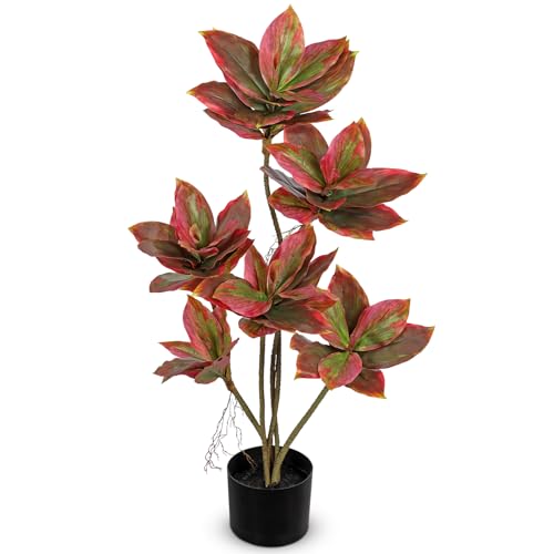 Artificial Tree 2.95Ft Faux Agave Plant Fake Tropical Yucca Palm Tree with 6 Heads in Pot Fake...