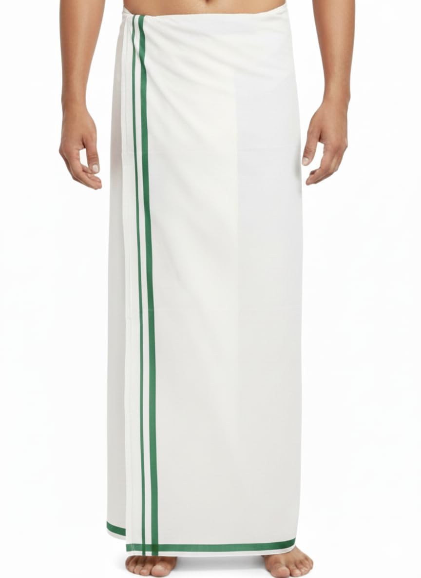 Hornbill Enterprises 100% Cotton Men's Light White Single Dhoti -4.00Mtrs Fancy Line Border Dhoti set of 1-picture-52