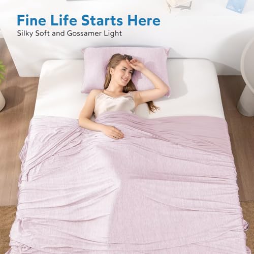 Image of HOMFINE Cooling Blanket for Hot Sleepers Twin Size, Pink 60 inchx80 inch | Dual-sided mica nylon cool, Q-Max 0.439 instant cool, Lightweight & breathable for night sweats & menopause, Machine washable