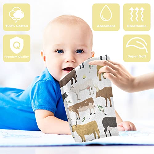 Image of Baby Washcloths Cotton Bulls Cows Cattle Baby Muslin Washcloths Soft Baby Face Towel for Newborn Infants Baby Wipes, 11.8 X 11.8 Inch, 5 Pack White