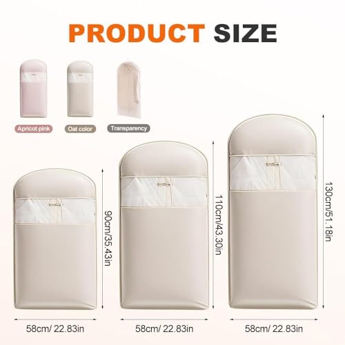 Space Saving Hanging Garment Bag with Self Compression Zipper, 2025 New Space Saver Closet Organizers, Down Coat Compression Dust Cover for Closet Storage(Beige,S+M+L)2