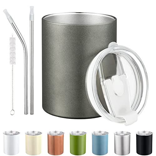 Puraville 12 Oz Insulated Tumblers With Lid And Straw, Double-Walled Stainless Steel Coffee Mug Vacuum Lowball Cup For Travel Office Home, Grey #TOP5