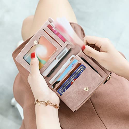 Small Women Lady PU Leather Wallets Fashion Korean Multifunctional Frosted Female Short Retro Coin Purse Clutch Card Holder,Luggage (F)4