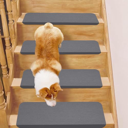 リソーモリ 階段 滑り止めマット 階段マット 折り曲げ 犬猫階段用ステップマット 約70x20cm 15枚セット 厚さ4mm 吸着マット転倒防止 ペット ずれないマット 室内 屋外 階段用カーペット 防水 防音 滑り止めシート 子供 高齢者 繰り返し吸着不