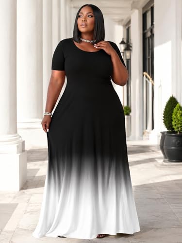 Image of PinkPatty Women's Plus Size Maxi Dresses Short Sleeve Sundress Summer T-Shirt Beach Long Dress with Pockets