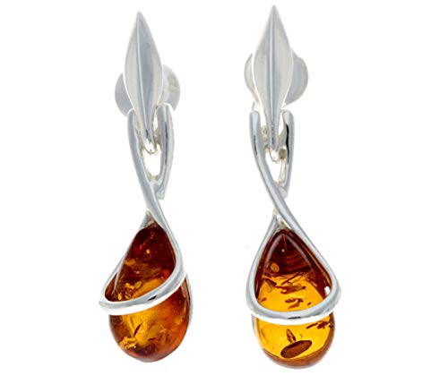 Boucles d'oreilles pendantes modernes en ambre de la Baltique naturelle et argent sterling 925 GL151, Argent sterling, Ambre Cover