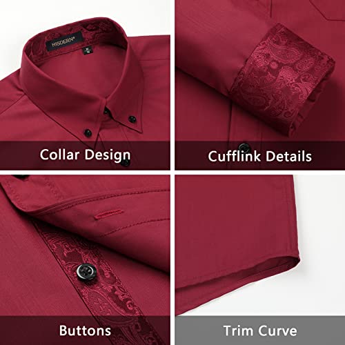 Image of HISDERN Mens Dress Shirts Long Sleeve Button Down Casual Shirts for Men Inner Contrast Formal Business Tuxedo Wedding Shirt