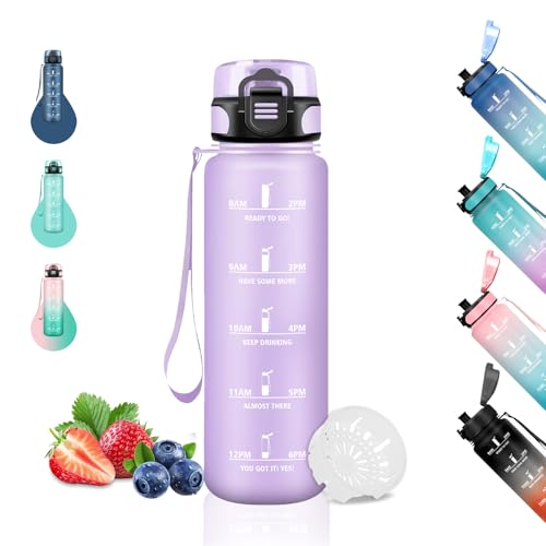 Botella Agua- 500ml- Botella Agua Niños, A Prueba de Fugas, Botellas Agua Niños Colegio, Fácil de Limpiar, Cantimplora Infantil, Botellas de Agua para la Escuela, Oficina, Viajar, Deportes, Violeta