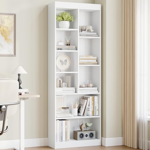 HEXCELEN Bibliothèque, Étagère de Rangement, Étagère à 6 Niveaux, Meuble de Rangement, pour Salon, Bureau, Chambre, Blanc, 24 x 60 x 172,5 cm