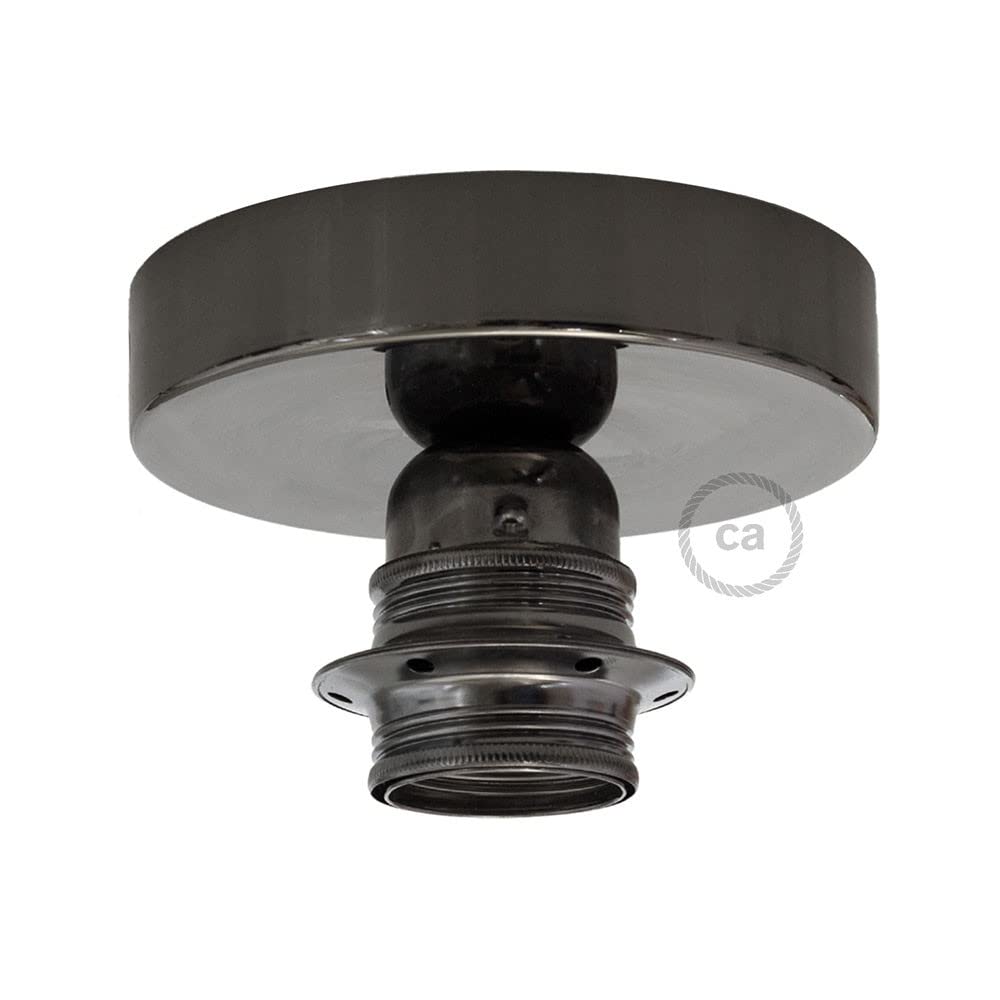 creative cables Fermaluce Metal con portalampada filettato E27, Punto Luce in Metallo - con Lampadina, Nero Perla