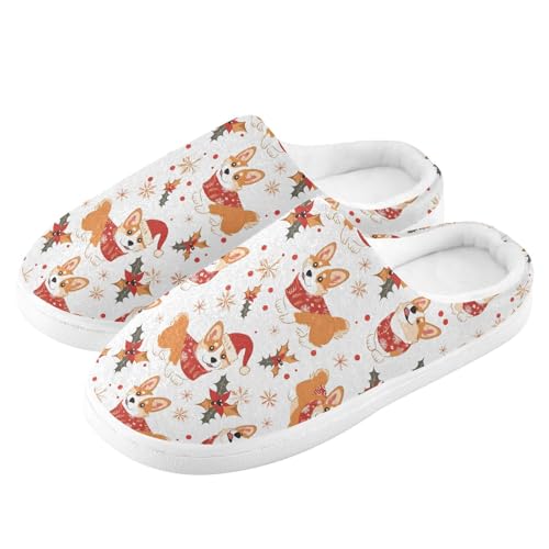 Fuzzy Memory Foam Slippers for Women/Men Christmas Corgi Pattern Fluffy Winter House Shoes Indoor and Outdoor4
