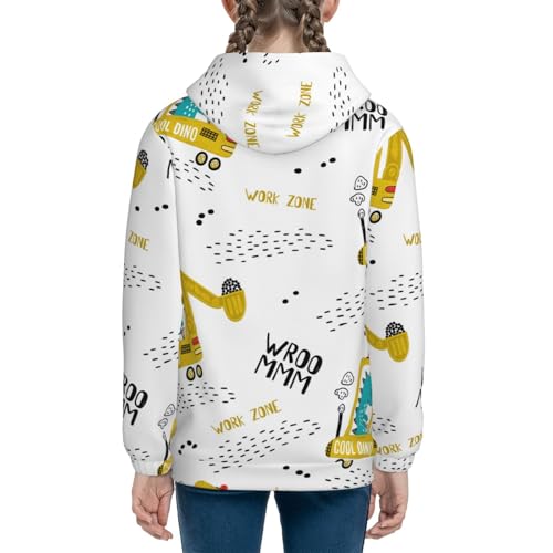 Dinosaur on Excavator Kids Pullover Hoodies Boys Sweatshirts Girls Athletic Clothes with Pocket4