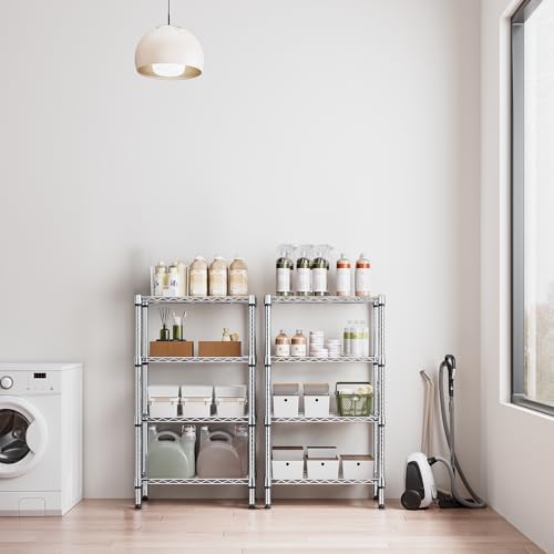 Image of M MZG 1000 lbs 4 Tier Shelf Metal Storage Shelves Wire Rack Closet Organizers for Garage Kitchen Bathroom Laundry Chrome 11.8 inch D x 25.6 inch W x 45.5 inch H
