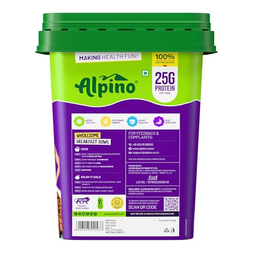 Image of ALPINO 25g High Protein Super Oats Chocolate 2.5kg - Rolled Oats with Peanut Butter, Cocoa, Nuts & Seeds - Zero Added Sugar & Salt - Source of Dietary Fibre & Healthy Fats