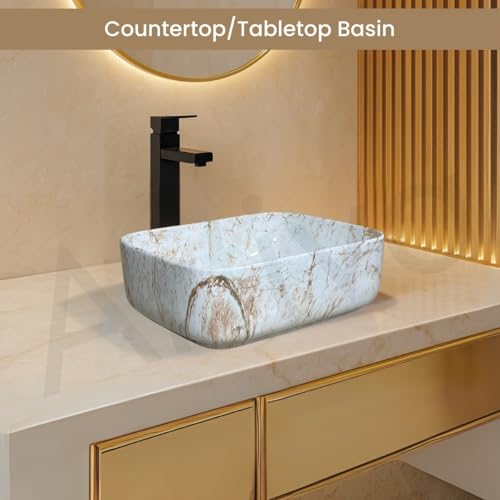 Image of Artiva Ceramic Wash Basin /Tabletop Washbasin For Bathroom,12 inchx16 inch /Small Countetop Bathroom Basin /Table Top Sink For Home,Office,Hotel /Rectangle Glossy Basin (Elegant Brown,12x16 Inch)