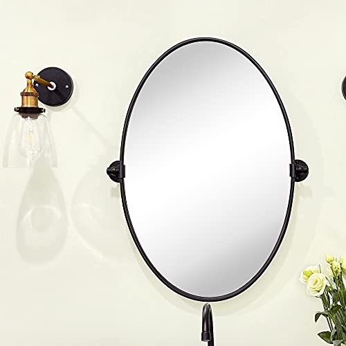 Image of TEHOME Farmhouse Black Oval Metal Pivot Bathroom Vanity Mirror Tilting Beveled Vanity Mirrors for Wall, Overall 23.99 x 30 inches (Mirrror 20 x 30 inches)