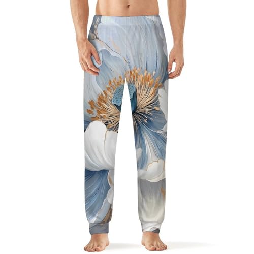 Peony Flower with Golden Lace Breathable Mens Pajama Pants Lounge Sleep PJ Bottoms Sleepwear Jogger