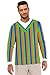 AOBUTE Long Sleeve Halloween Shirts Men's Green Blue Striped Tops Casual Holiday Clothes XL