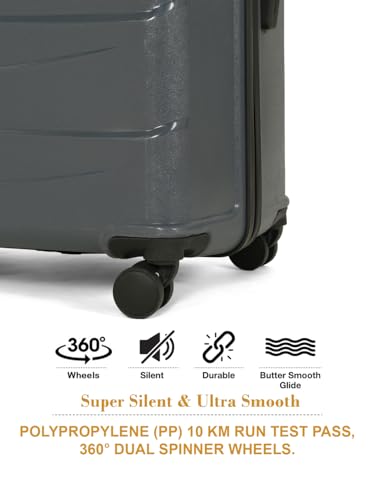 Image of Teakwood Small-Medium Size 8 Wheels Trolley Bag, Hard Cabin with Zipper Closure, Adjustable Push Button & TSA Lock System 360 Degree (Set of 2, Grey)
