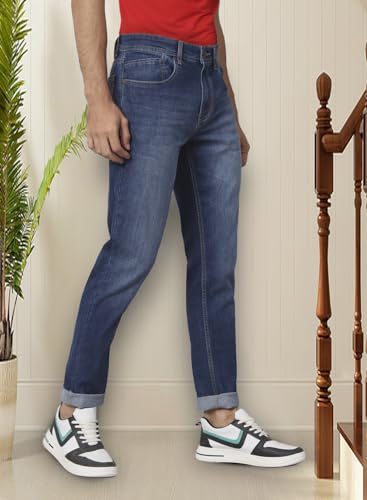Image of i'sol Men's Tapered Fit Solid Mid-Rise Stretchable Casual Jeans